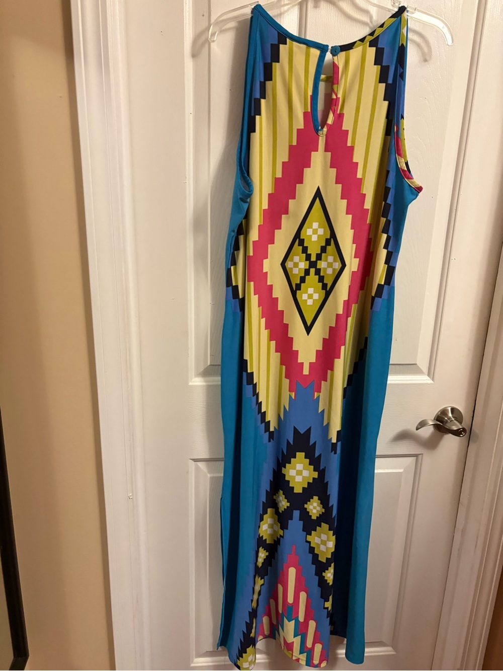 Ashley Stewart Teal, Yellow & Pink Geometric Maxi Dress - Picture 1 of 2